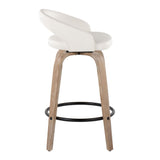 Grotto - Upholstered Fixed-Height Counter Stool (Set of 2) - Whitewashed Wood, White Faux Leather, Black Metal