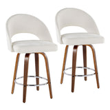 Renee - Upholstered Fixed-Height Barstool (Set of 2) - Walnut Wood, Chrome Metal