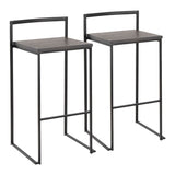 Fuji - 30" Stackable Barstool With Espresso Wood-Pressed Grain Bamboo Seat (Set of 2) - Black Metal