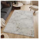 Geometrix - 5'3" X 7'3" Area Rug With Geometric, 3D Effect - Ivory / Gray