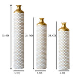 3 Piece Set Gorgeous Home Decoration Large Glazed Floor Vase Decoration Home Droplet Shaped - Gold / White