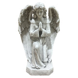 Praying Angel Statue Weatherproof Cherub Sculpture Outdoor Garden Lawn Decor Ornament - Antique White / Gray