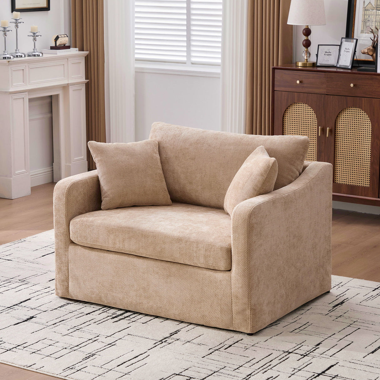 Farmhouse Accent Chair With 2 Bolster Pillows