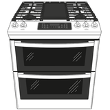 GE JGSS86SPSS - 30 in. 6.7 cu. ft. Air Fry True European Convection Double Oven Slide-In Gas Range with 5 Sealed Burners & Griddle - Stainless Steel