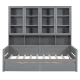 Daybed With Glass Door Storage Cabinets, Built In LED Lighting And Shelves