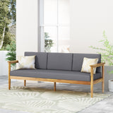 Outdoor 3 Seater Sofa With Cushion And Teak Acacia Wood - Dark Gray