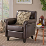 Upholstered Club Chair With Button Tufted Back Rest - Brown
