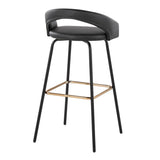 Grotto - Upholstered Fixed-Height Barstool - Black Metal