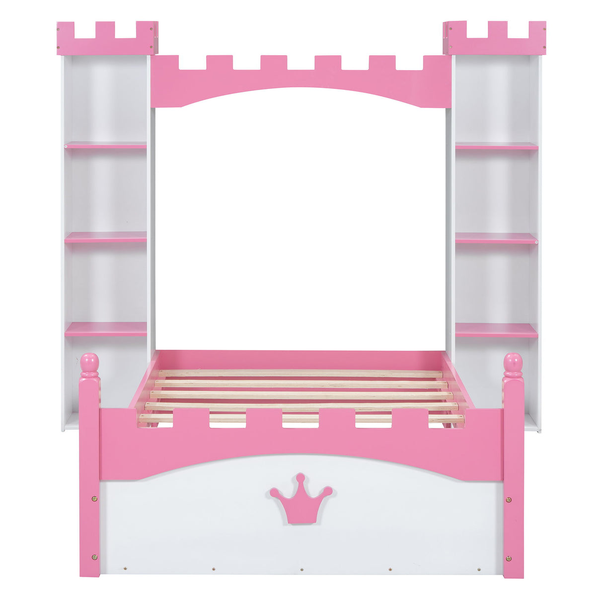 Castle Shaped Bed With Storage Shelf, Dreamy Platform Bed For Kids Bedroom