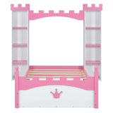 Castle Shaped Bed With Storage Shelf, Dreamy Platform Bed For Kids Bedroom