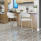 Modern Bar Stools With Low Back And Arms And Durable Metal Frame (Set of 2) - Ivory