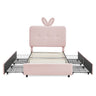 Upholstered Bed With Oversized Rabbit Ear Headboard, LED Lights & 4 Storage Drawers
