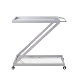 Modern Z Shaped Bar Cart With Tempered Glass Shelves - Silver