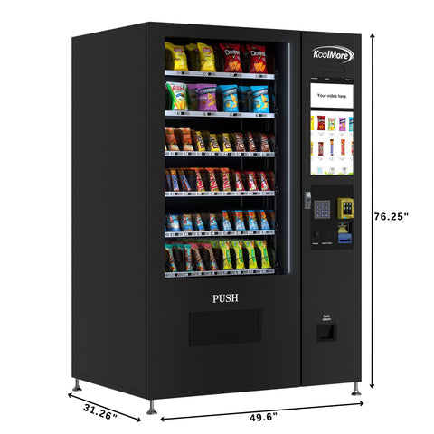 Non-Refrigerated Snack Vending Machine with 60 Slots, Credit Card Reader, Coin and Bill Acceptor, and 22 Inch Touch Screen in Black (KM-VMNT-50-BCR)