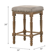 Farsiris - Counter Height Stool Set of 2) - Beige Fabric & Weathered Oak