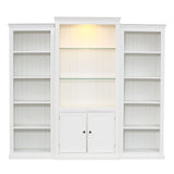 Retro Style 3 Piece Bookcase Display Cabinet With Adjustable LED Lighting, Tempered Glass Shelves - White