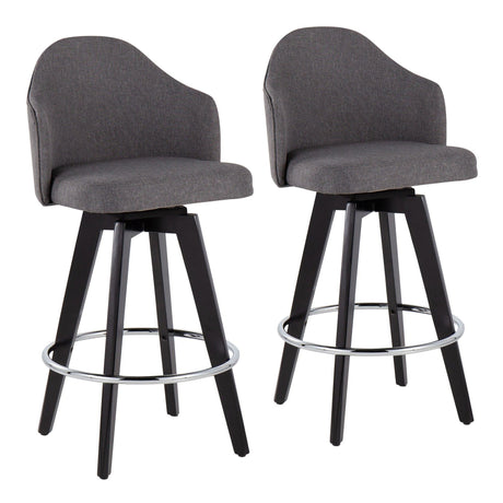 Ahoy - Fixed-Height Counter Stool - Wood Legs And Round Metal Footrest With Fabric Seat (Set of 2)