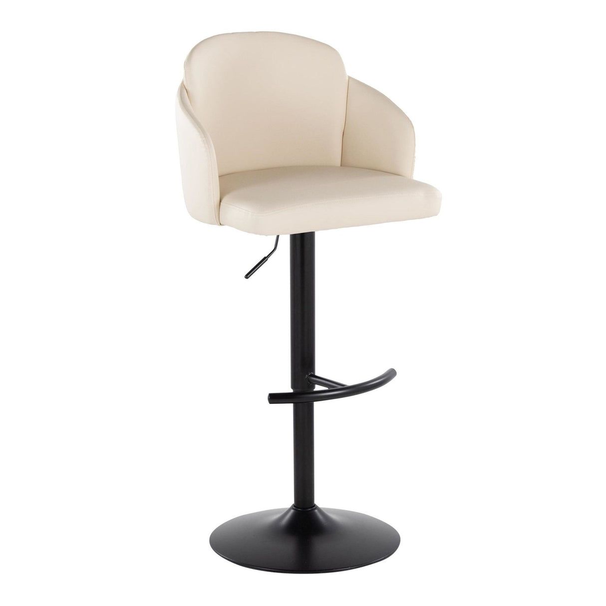Dahlia - Adjustable Barstool With Swivel (Set of 2) - Black Metal And Cream Faux Leather With Rounded T Footrest