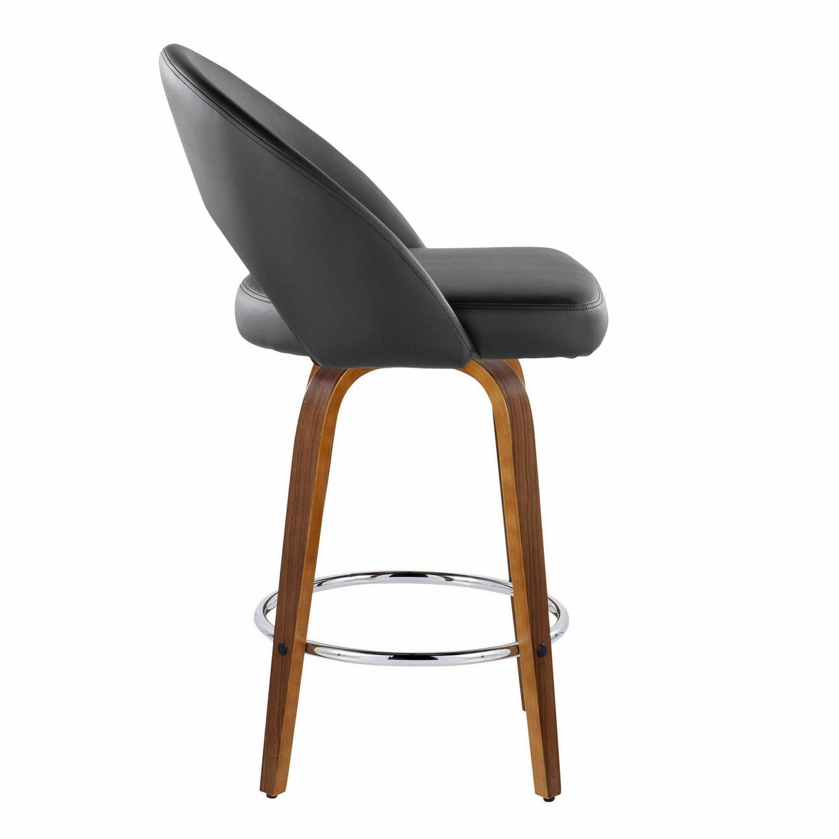 Renee - Upholstered Fixed-Height Barstool (Set of 2) - Walnut Wood, Chrome Metal