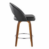 Renee - Upholstered Fixed-Height Barstool (Set of 2) - Walnut Wood, Chrome Metal