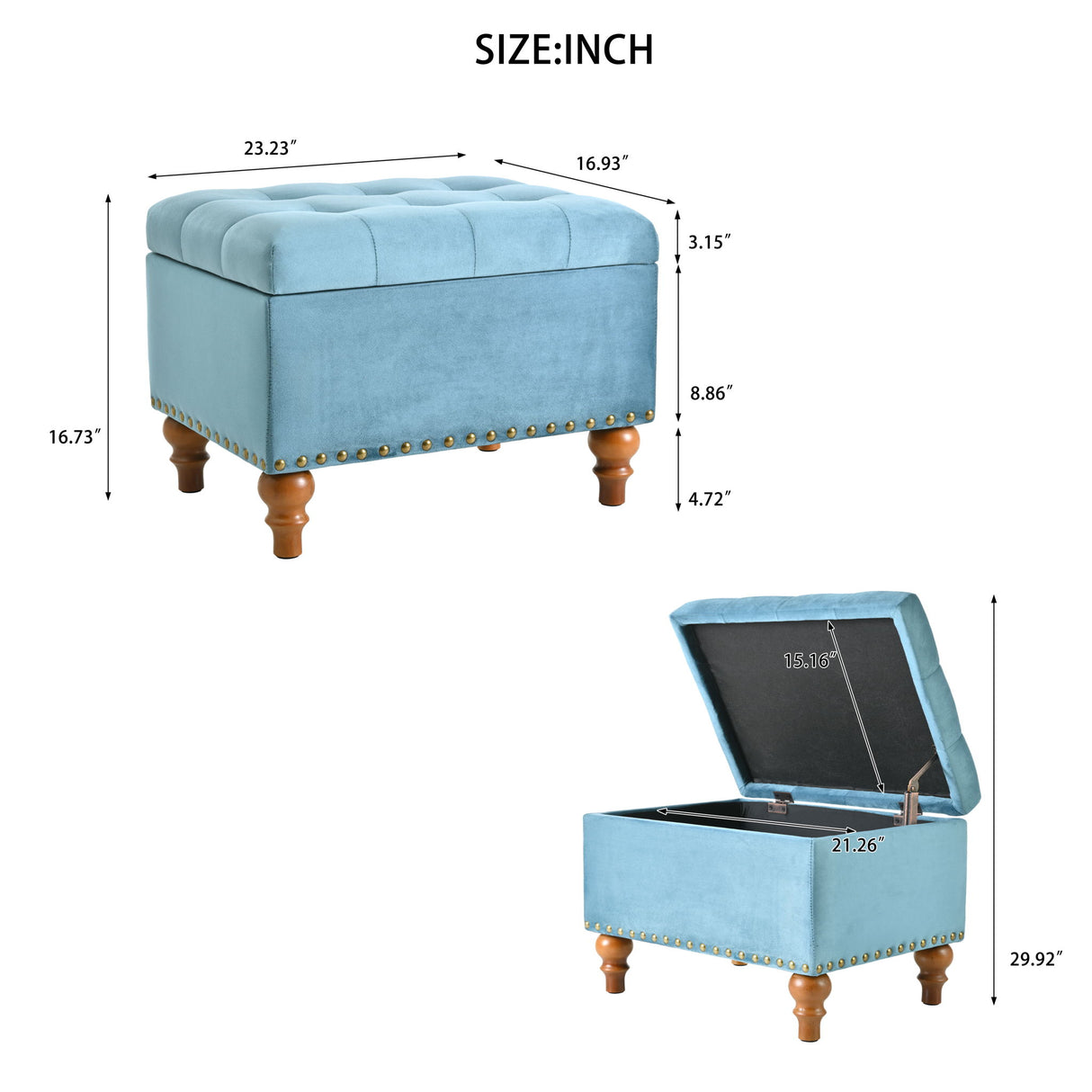 Upholstered Ottoman With Storage And Rivet Trim