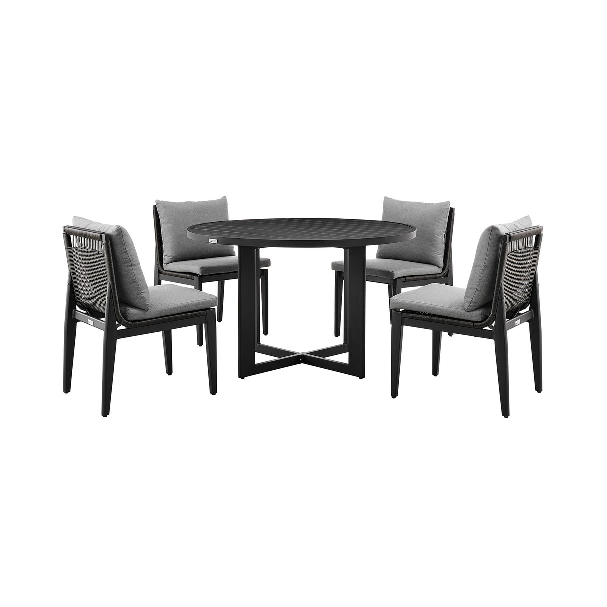 Cayman - Outdoor Patio 5 Piece Round Dining Table Set With Cushions - Gray