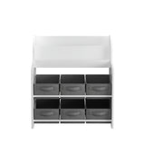 Bookshelf With 6 Storage Bins, Multi Functional Children's Bookcase And Toy Organizer - White