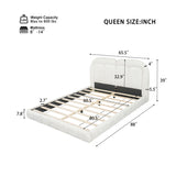 Queen Size Upholstered Platform Bed With Tufted Headboard - White
