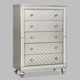 5 Drawer Bedroom Chest With Diamond Patterned Fronts - Silver