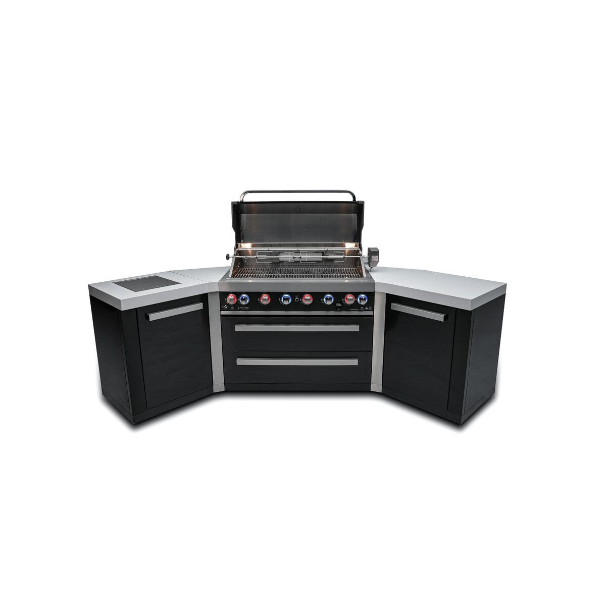Mont Alpi Black Series 10 Ft U-Shaped Propane Outdoor Kitchen Island w/ Side Burner - MAi805-BSS45