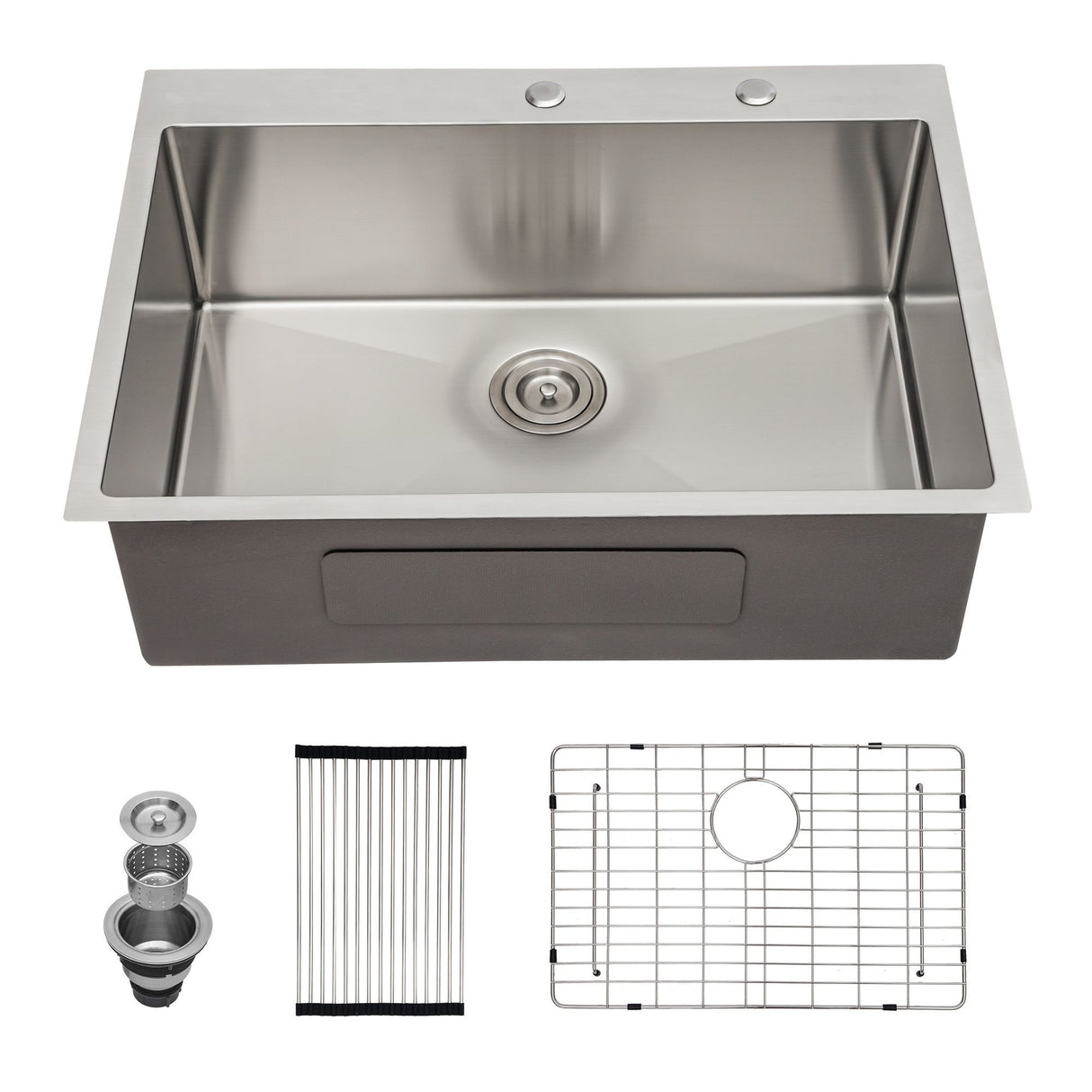 Drop In Kitchen Sink, 16 Gauge Stainless Steel, Single Bowl, Topmount Basin
