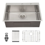 Drop In Kitchen Sink, 16 Gauge Stainless Steel, Single Bowl, Topmount Basin