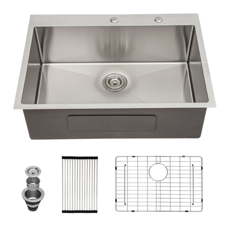 Drop In Kitchen Sink, 16 Gauge Stainless Steel, Single Bowl, Topmount Basin