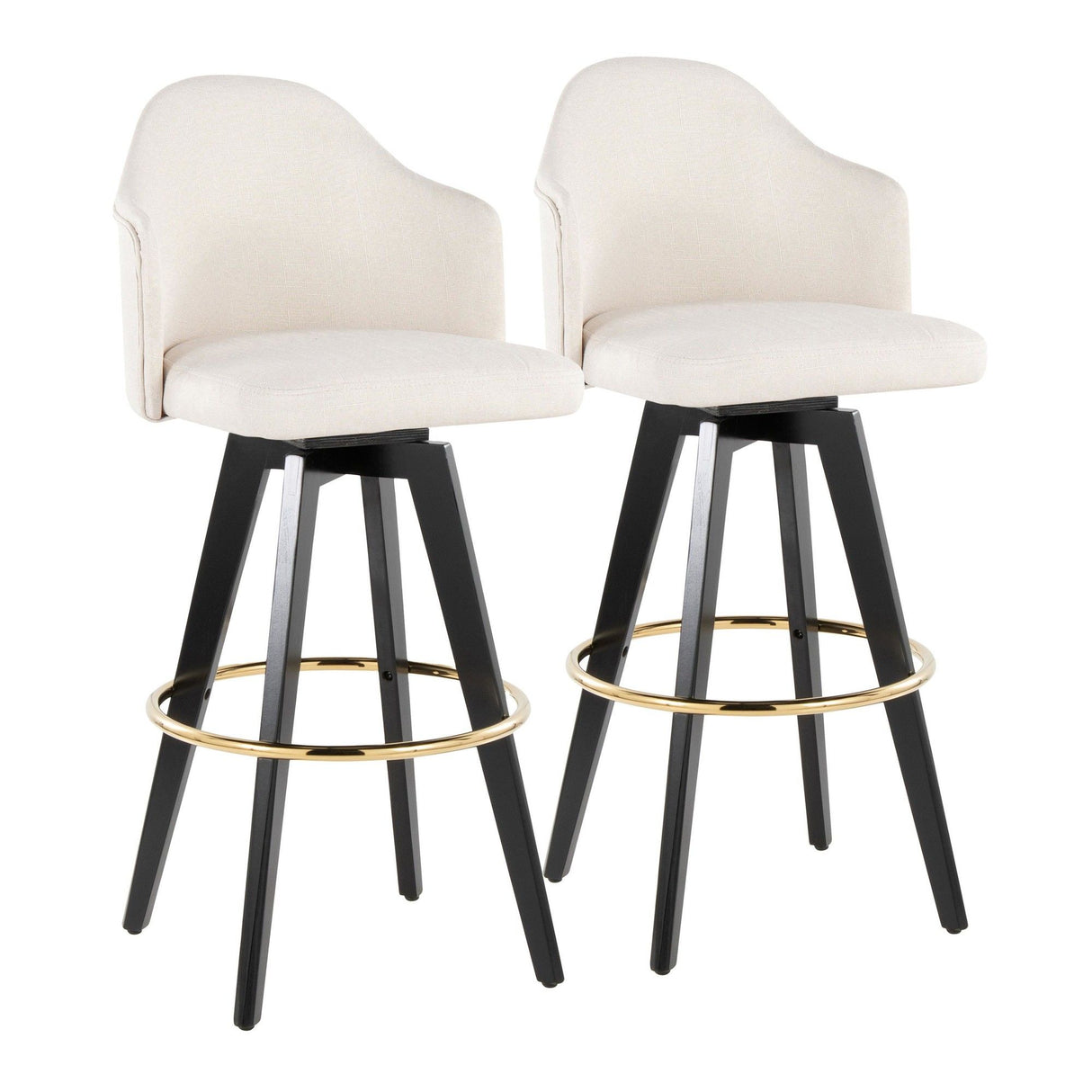 Ahoy - Upholstered Fixed-Height Barstool (Set of 2) - Black Base, Gold Footrest