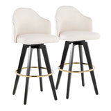 Ahoy - Upholstered Fixed-Height Barstool (Set of 2) - Black Base, Gold Footrest