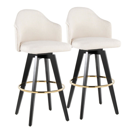 Ahoy - Upholstered Fixed-Height Barstool (Set of 2) - Black Base, Gold Footrest