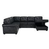 U Shape Sectional Sleeper Sofa With Pull Out Bed And Storage Chaise - Black