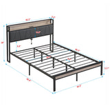 Modern Bed Frame With LED Lights, Upholstered Headboard, USB Charging