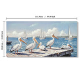 Beach Wall Art Large Ocean Seagull Canvas Pictures For Living Room - Ivory / Navy