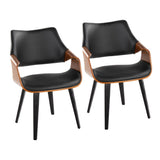 Curvo - High Back Chair (Set of 2) - Black Wood, Walnut Wood, Black Faux Leather