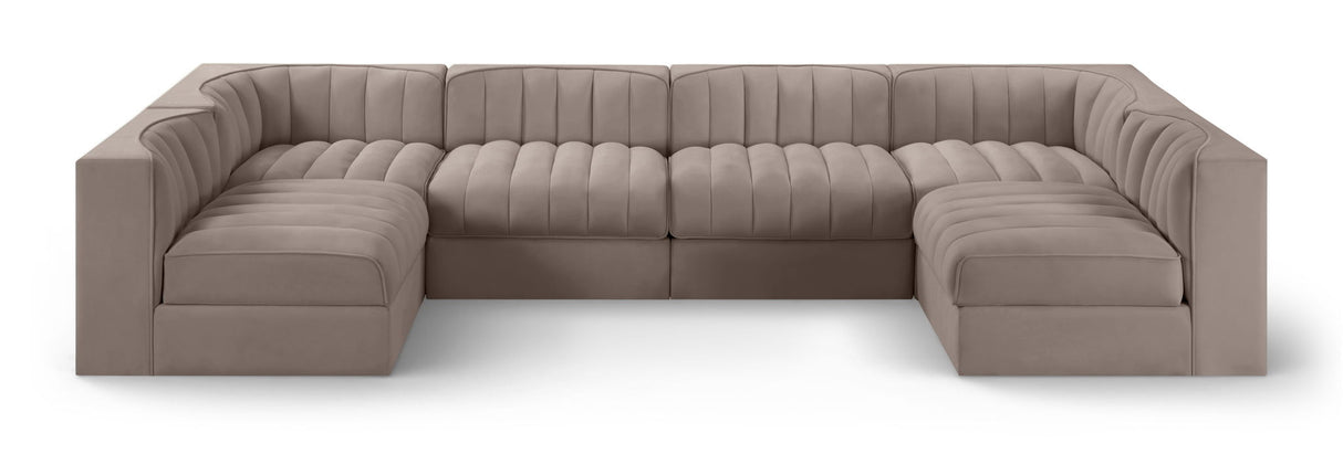 Rummi - Armless Velvet Performance Fabric Upholstered 6 Piece Modular Sectional