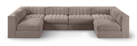 Rummi - Armless Velvet Performance Fabric Upholstered 6 Piece Modular Sectional