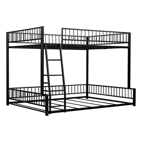 Bunk Bed Frame With Ladder And Safety Guardrails