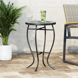 Outdoor Side Table With Tile Mosaic Table Top - Black