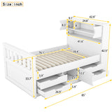 Captain Platform Bed Frame With Storage Bookcases, Shelves, And 4 Drawers
