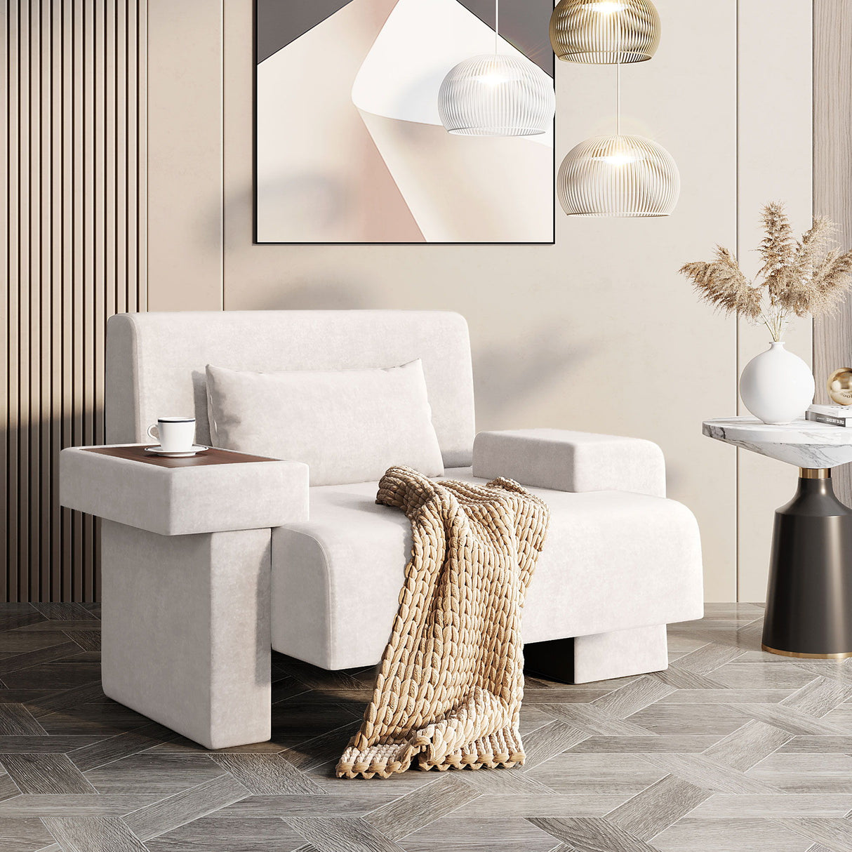 Modern Oversized Armchair With Soft Cushion For Living Room