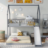 House Bunk Bed With Slide And Built In Ladder