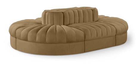 Rummi - Oval Velvet Performance Fabric Upholstered 6 Piece Modular Sectional