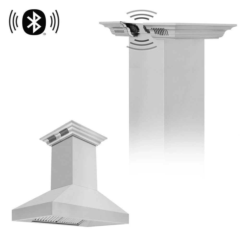 36"CrownSound Ducted Vent Island Mount Range Hood in Stainless Steel with Built-in Bluetooth Speakers - (597ICRNBT36) -