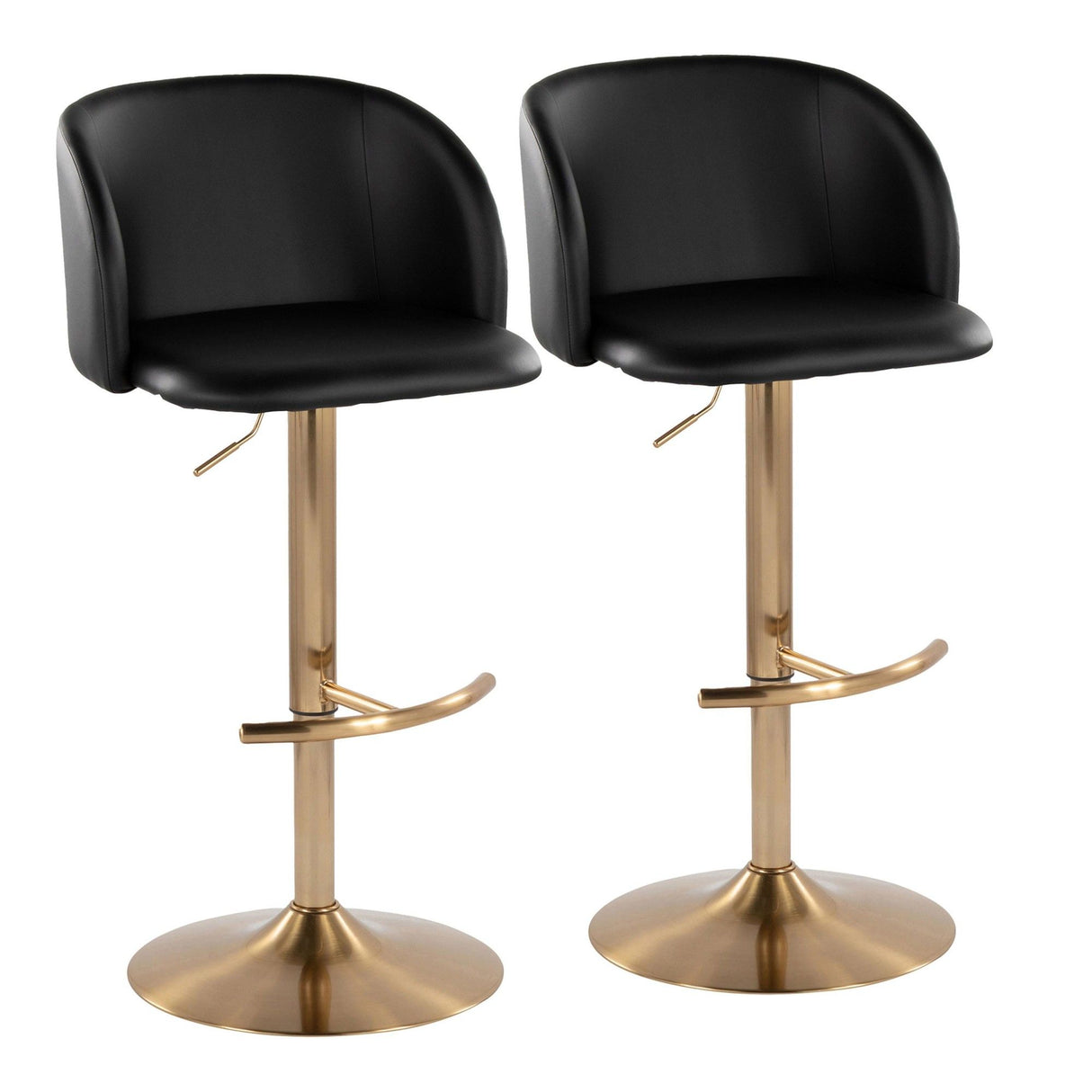 Fran - Adjustable Barstool (Set of 2) - Gold Metal, Black Faux Leather
